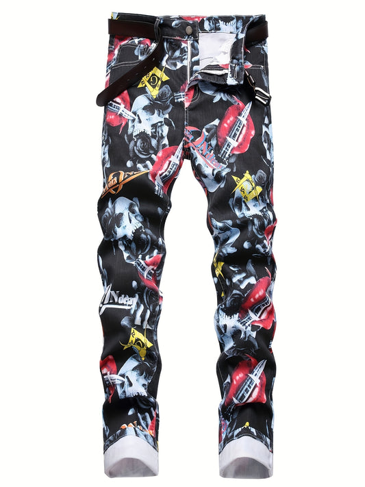 Boys Skull Graffiti Slim Jeans Denim Pants