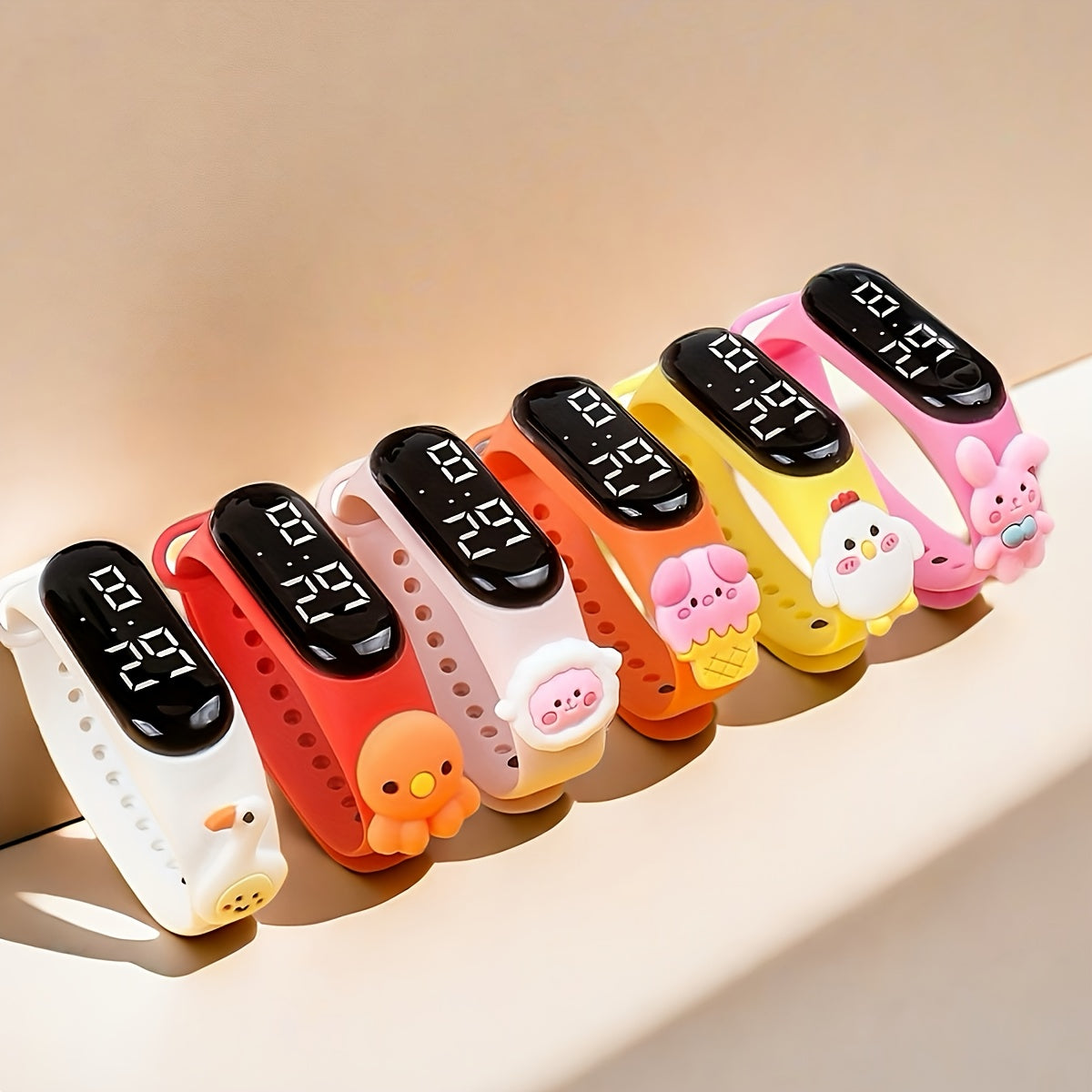 6pcs Girls' Cartoon Animal LED Wristband Watches