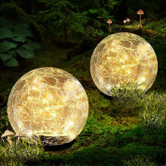 1pc Garden Solar Lights Cracked Glass Ball Warm LED Waterproof Outdoor Decor