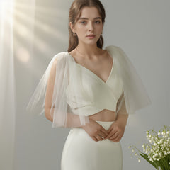 Detachable Bridal Shawl Puff Sleeves Nylon Wedding Dress Accessory