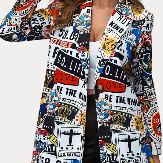 Funny Graphic Print Blazer Casual Lapel Long Sleeve Blazer