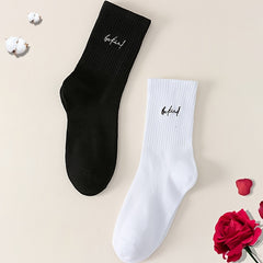 2pairs Letter Embroidery & Mid Tube Women's Stockings