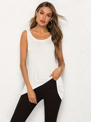 Solid Tank Top Casual Crew Neck Workout Summer Sleeveless Top Women's Clothing