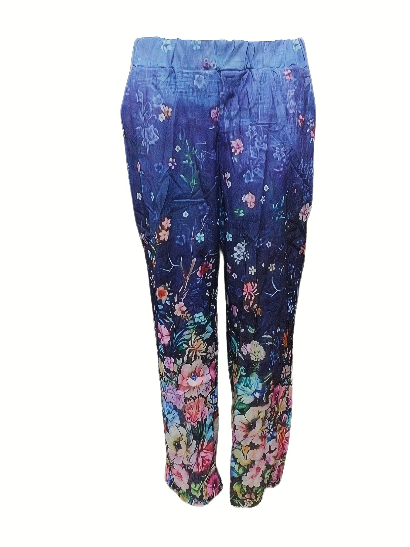 Women's Plus Floral Print Straight Leg Pants With Pockets