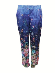 Women's Plus Floral Print Straight Leg Pants With Pockets