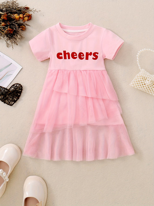 Toddler Girls Short Sleeves Letter Graphic Princess Dress