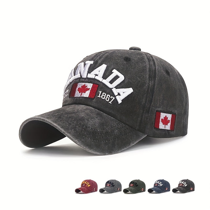 Canada Embroidery Baseball Cap Vintage Maple Leaf Flag Distressed Dad Hat