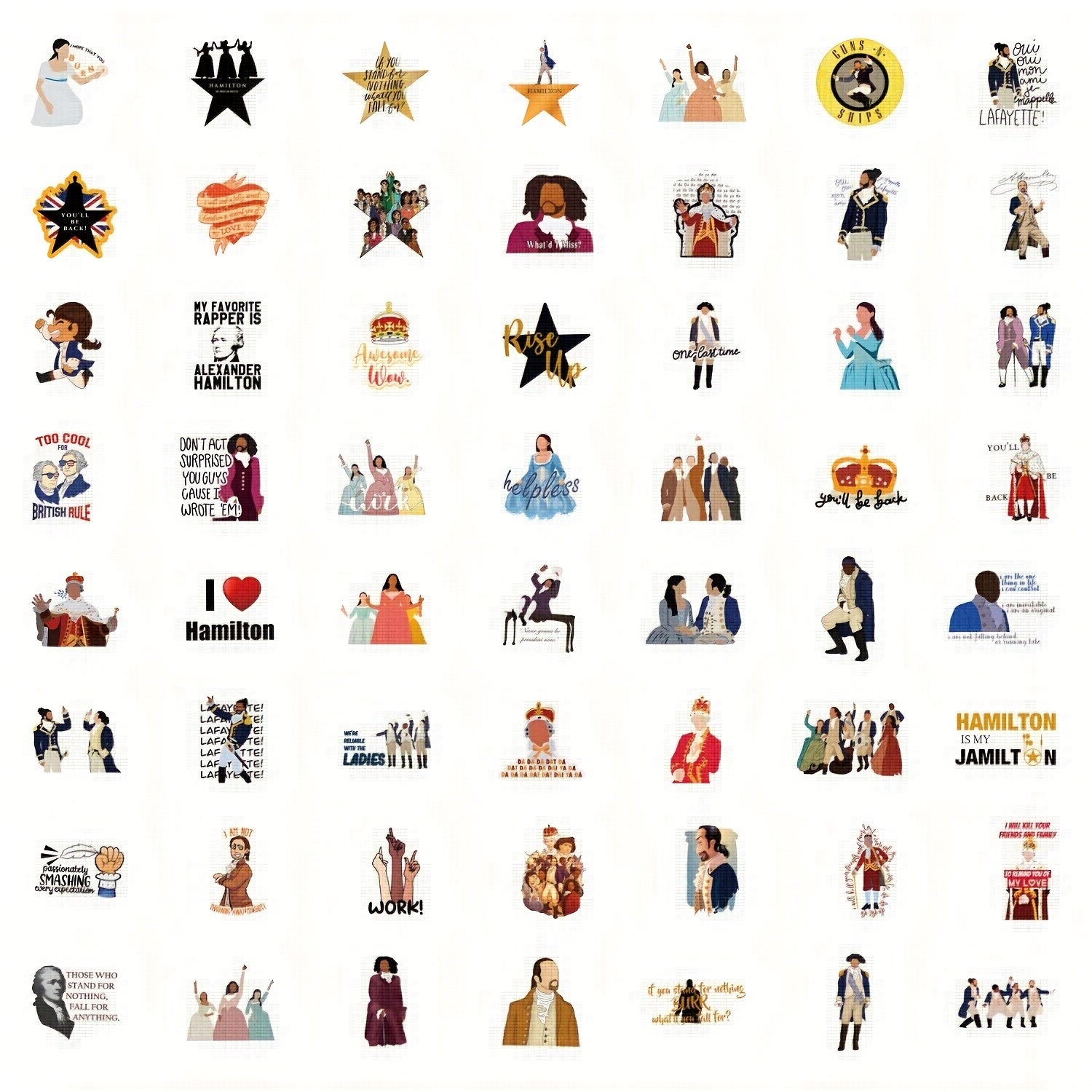 55pcs Hamilton Themed Vinyl Stickers Set - Historical & Pop Culture Decals