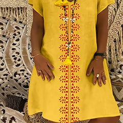  Geometric Print V Neck Knee Length Dress