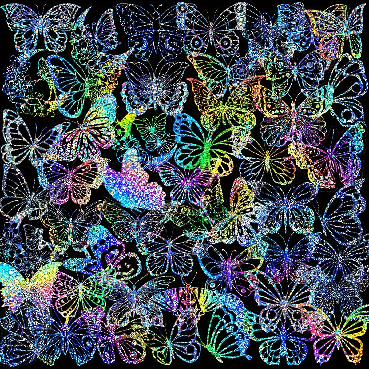 100 Holographic Butterfly Stickers Reusable Adhesive for Glass