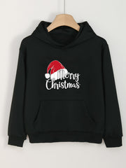 Girl's Santa Hat Print Hoodie With Pocket Stylish Sweatshirt Top