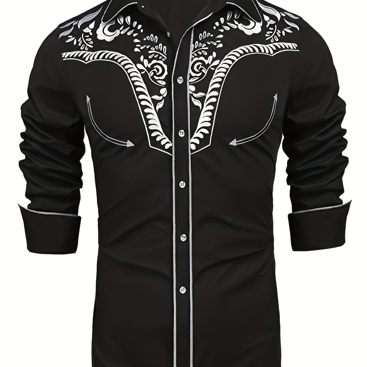 Western Cowboy Men's Long Sleeve Embroidered Shirt Spring Fall Vacation Resort