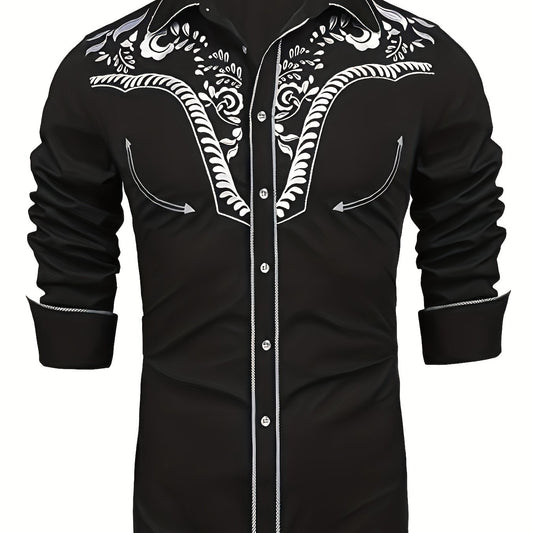 Western Cowboy Men's Long Sleeve Embroidered Shirt Spring Fall Vacation Resort