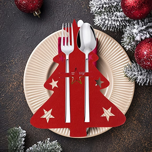 4pcs Christmas Tree Cutlery Holder Felt Fork And Spoon Bag