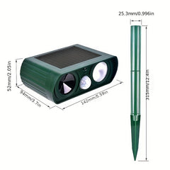 Outdoor Solar Ultrasonic Animal Repellent - Repels Mice, Birds, Dogs