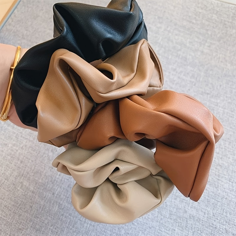 Leather Hair Scrunchies Ponytail Holders Thick Hair Bands Elastic Ties