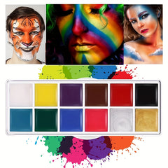 12 Color Face Paint Kit with 6 Brushes for Halloween Cosplay SFX