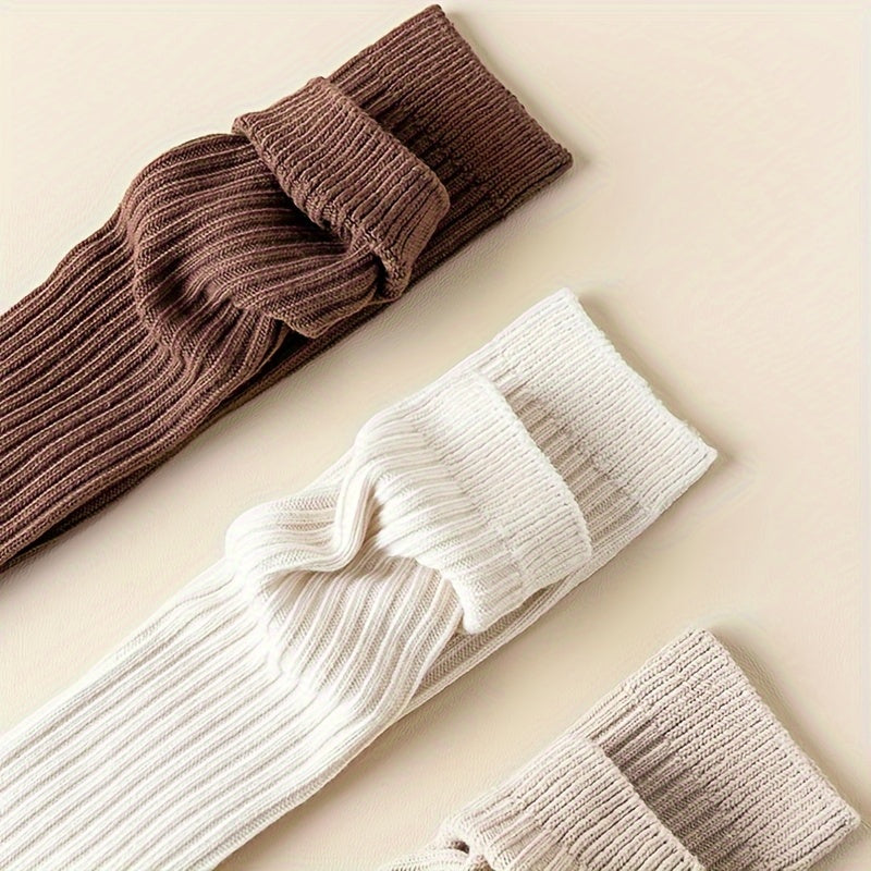 3 Pairs Solid Ribbed Calf Socks Knee High Stockings Women's Hosiery