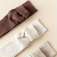 3 Pairs Solid Ribbed Calf Socks Knee High Stockings Women's Hosiery