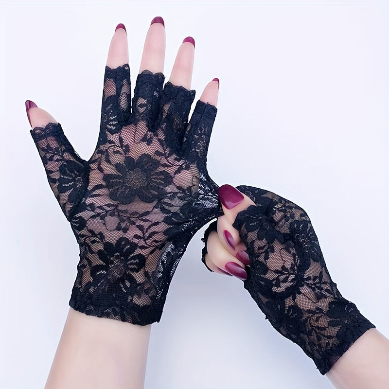 Women Short Floral Lace Fingerless Gloves for Wedding Bridal