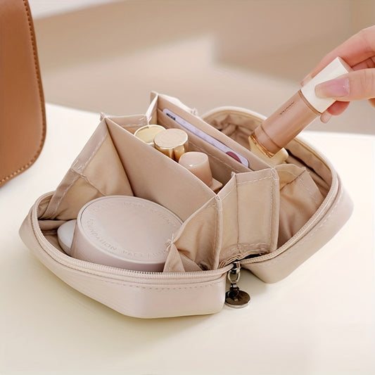 PU Leather Makeup Bag Small Travel Cosmetic Bag Open Flat