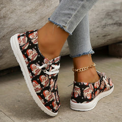 Women's Santa Print Slip On Shoes Round Toe Flat Lightweight
