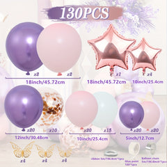 130pcs Butterfly Balloon Garland Kit Pink Purple Theme Balloon Arch