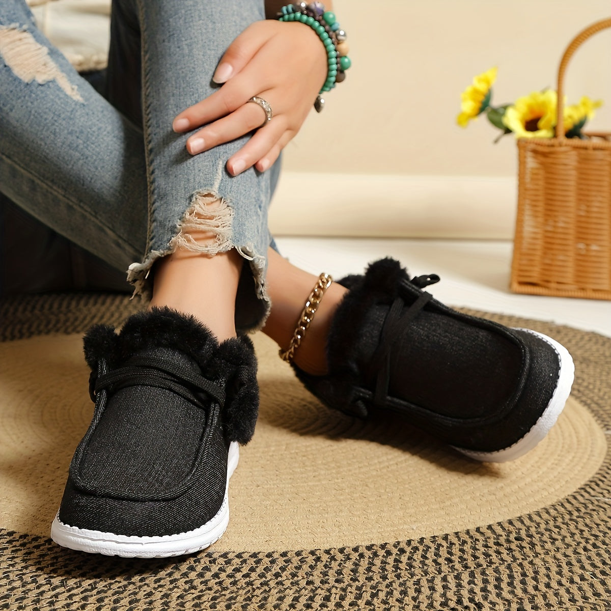 Women's Non-Slip Snow Sneakers Winter Warm Flat Sport Shoes