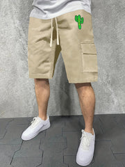 Men's Comfy Cactus Cargo Shorts Elastic Waist Drawstring