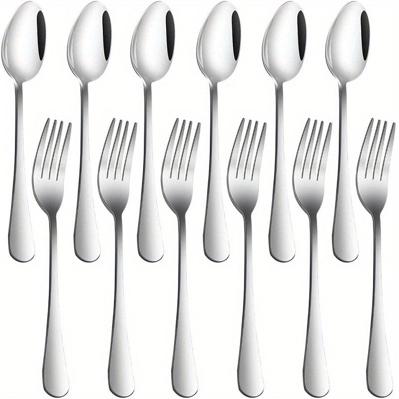 12pcs Stainless Steel Salad Spoon Dessert Fork Set