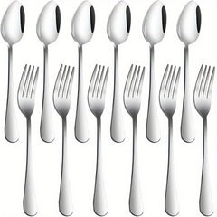 12pcs Stainless Steel Salad Spoon Dessert Fork Set
