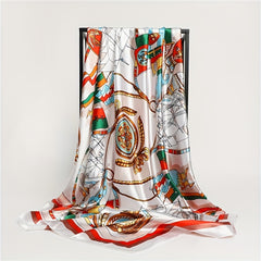 Sailboat Print Square Scarf Classic Satin Shawl Silk Neckerchief Bandana