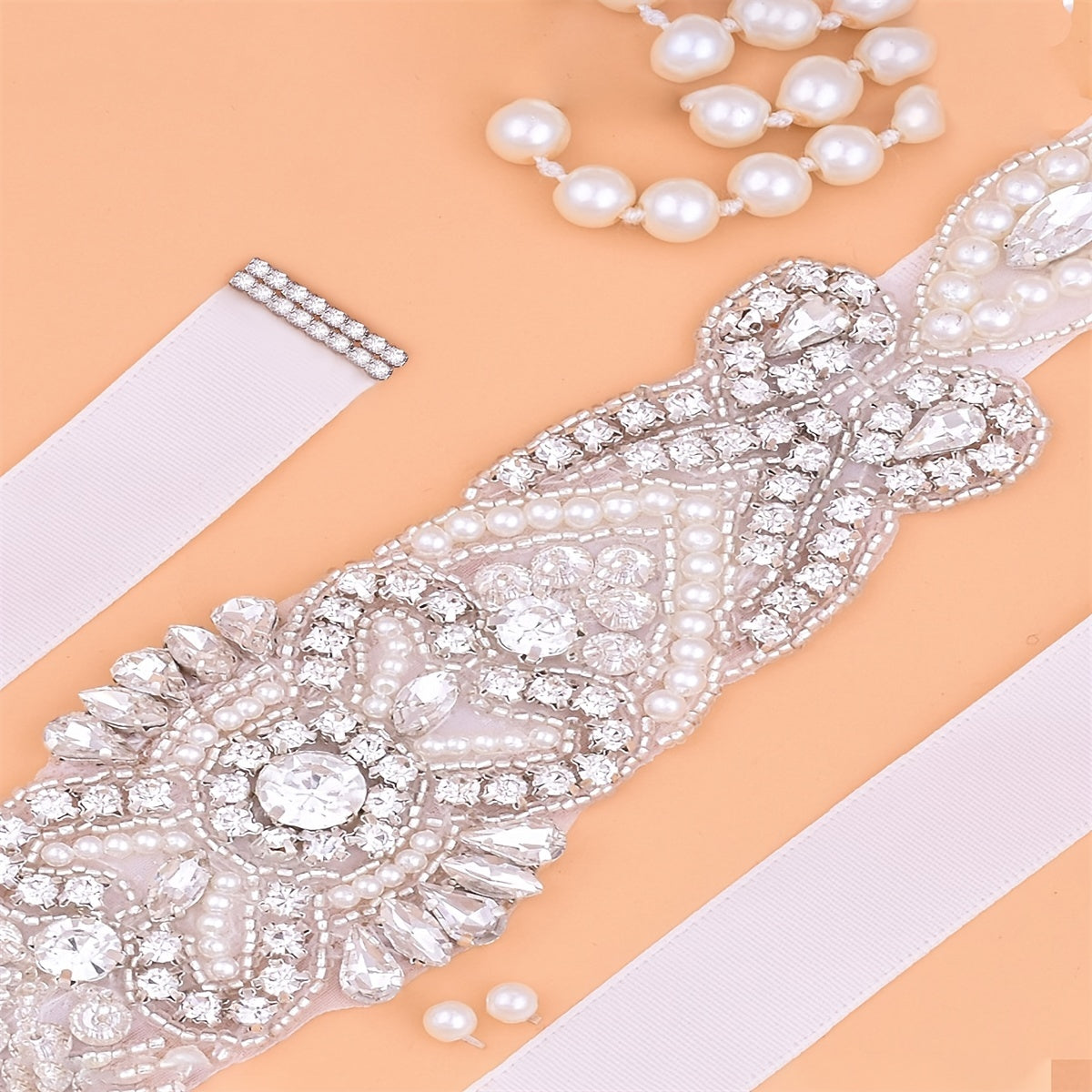 Rhinestone Bridal Belt Wedding Dress Waist Chain Sash Faux Pearl Belt