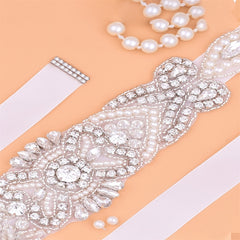 Rhinestone Bridal Belt Wedding Dress Waist Chain Sash Faux Pearl Belt