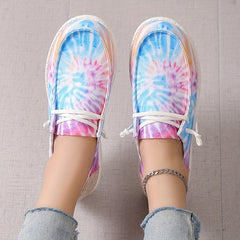 Tie Dye Canvas Shoes Low Top Sneakers Casual Walking Flats
