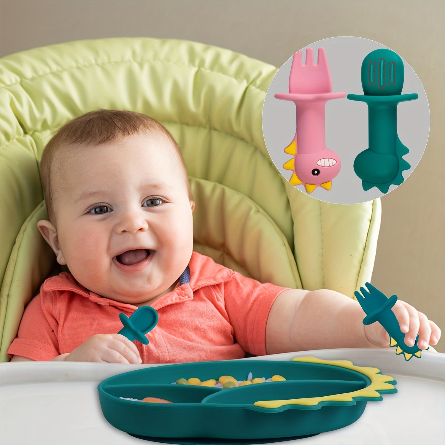 2pcs Baby Silicone Chewing Utensils Set for Self Feeding Stage 1