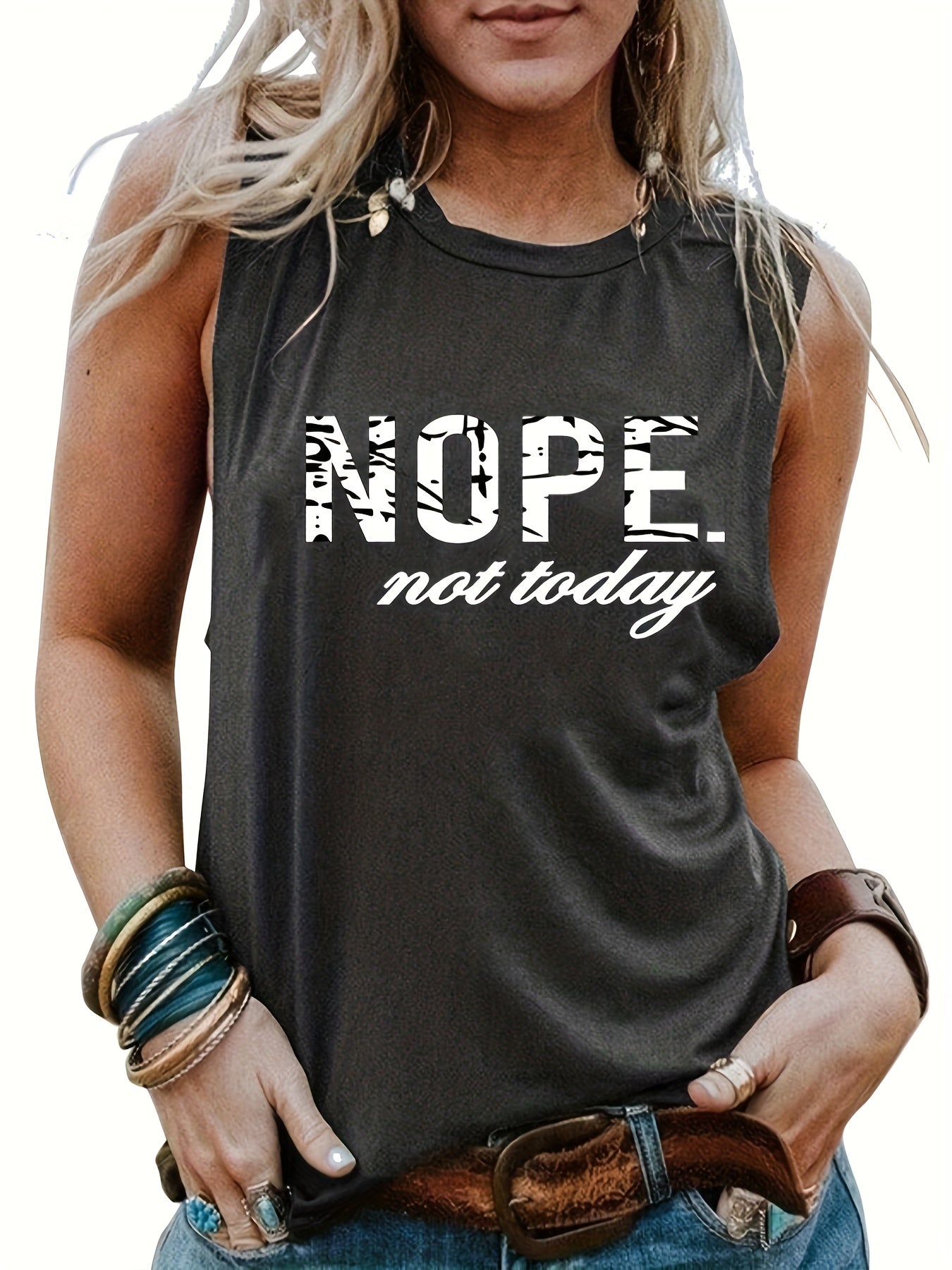 Nope Not Today Graphic Print Tank Top Sleeveless Crew Neck Casual Top