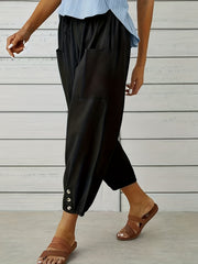 Women's Plus Solid Button Decor High Rise Harem Trousers