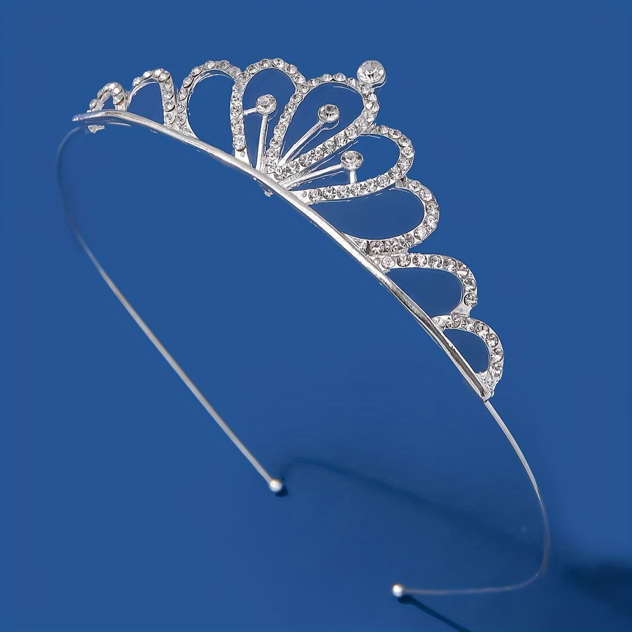 Silver Tiara Rhinestone Crown Hair Accessory Girls Party Decor