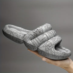Men's Graffiti Print Non Slip Platform Slides Cloud Slides