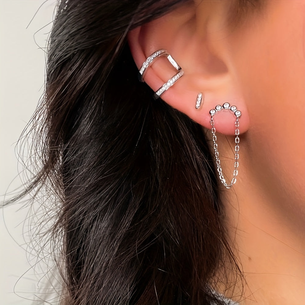 Rhinestone Decor Stud Earrings Hip Hop Goth Style Jewelry