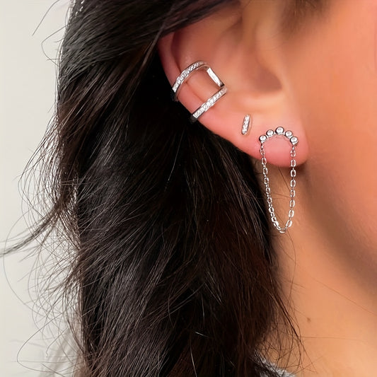 Rhinestone Decor Stud Earrings Hip Hop Goth Style Jewelry