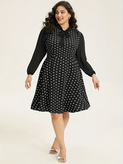  Polka Dot Long Sleeve Dress with Bow Knot