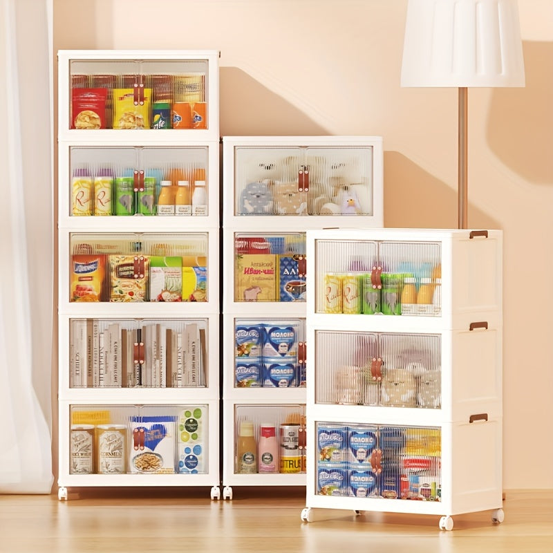 Foldable Storage Box w/ Wheels & Doors - Stackable Clothes Storage