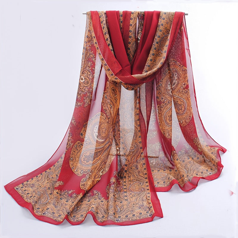 Boho Vintage Print Chiffon Silk Scarf - Summer Beach Towel Shawl