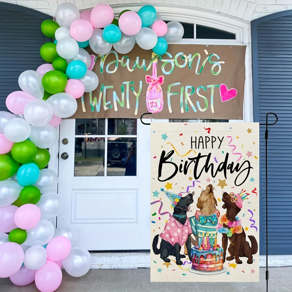 Happy Birthday Garden Flag Double Sided Burlap Outside Dogs Cake Party Gift