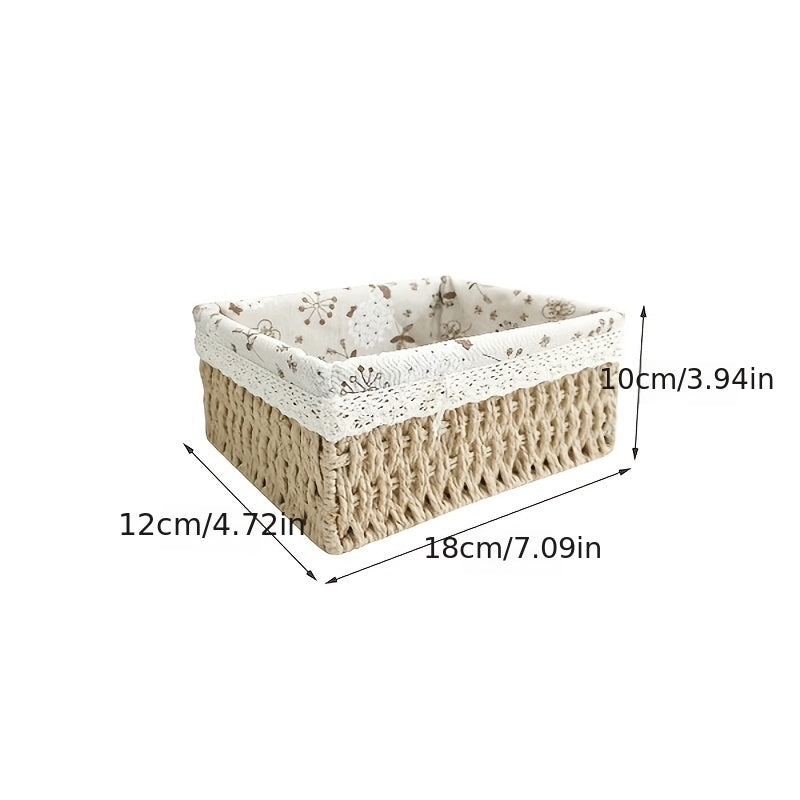 Rattan Storage Basket Vintage Rustic Style Sundries Desktop Organizer