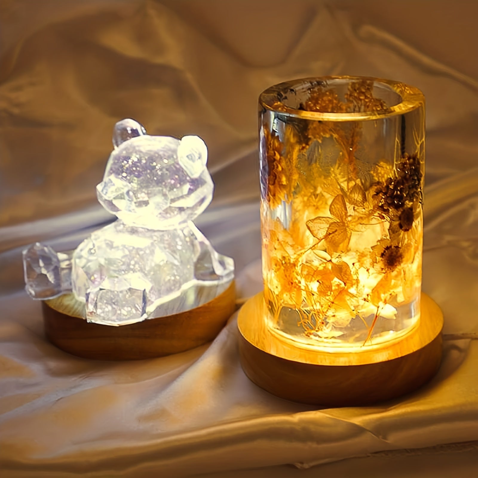 8cm Square/Round Wooden LED Lighted Base for Resin Molds Display