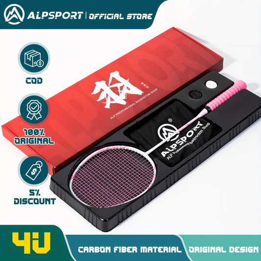 ALPSPORT 1pc Carbon Fiber Badminton Racket Cherry 100 T800 Strings