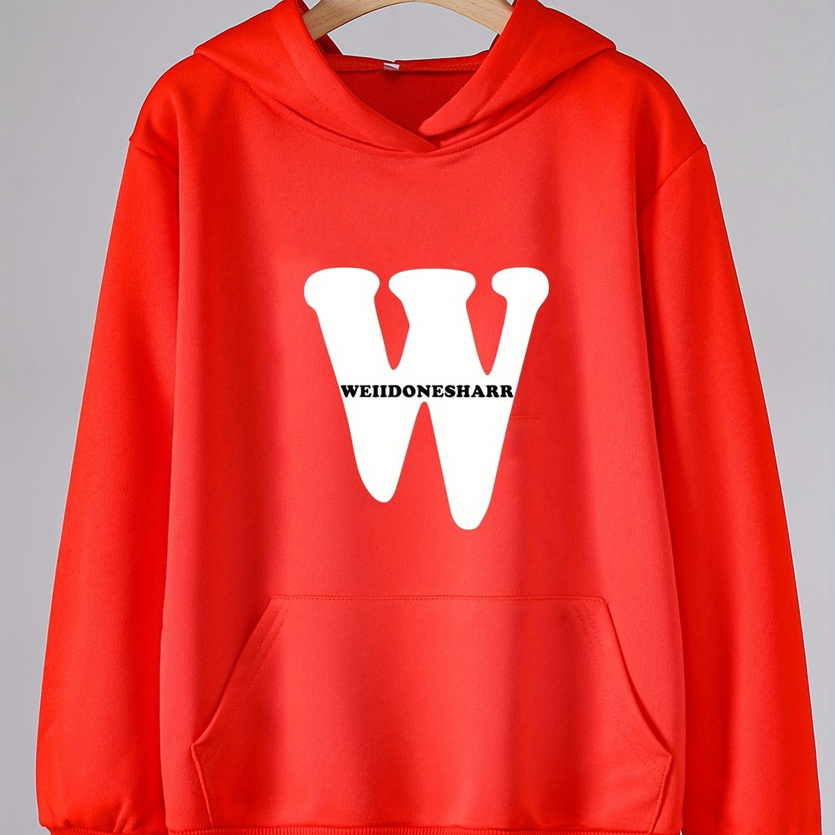 Girls W Letter Print Hoodies Comfy Hooded Pullover With Pocket